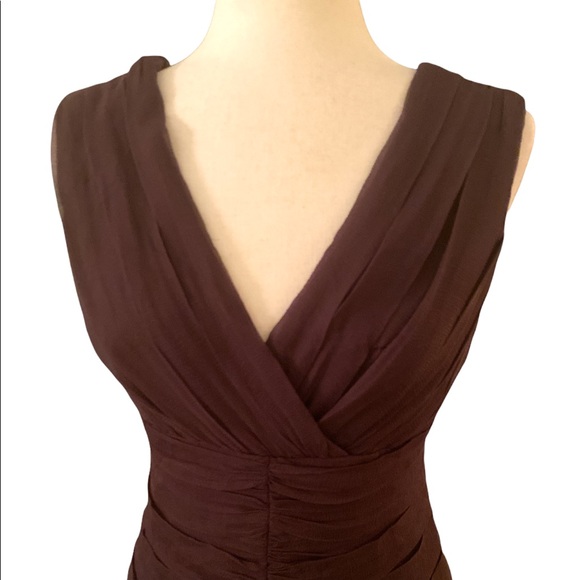 Tadashi Shoji Silk Chiffon Brown Ruched Vintage Sheath Slip Column Dress - 8 - Picture 2 of 15